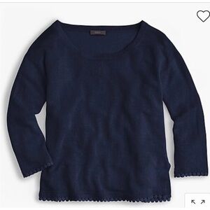 J.Crew Navy Linen Lightweight Sweater Pompom Trim Size XXS